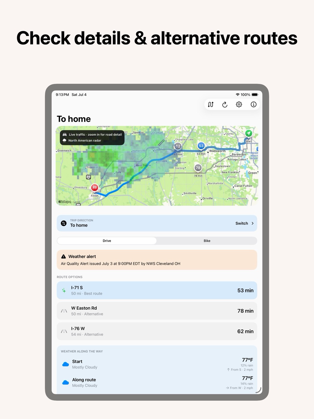 RouteGlance weather screenshot